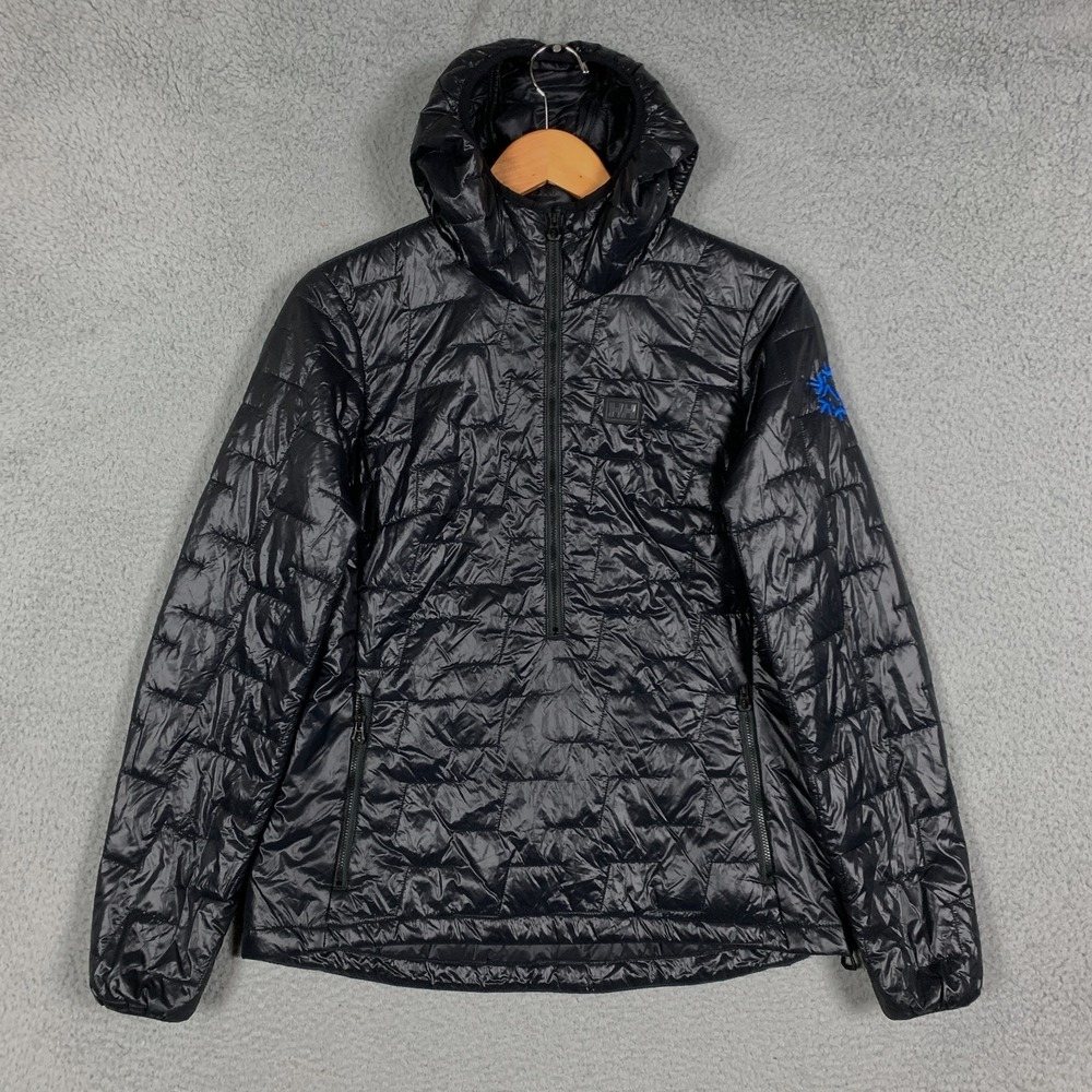 Helly Hansen Lifaloft Jacket Womens Medium Black Hooded Insulator 1/2 Zip Anorak